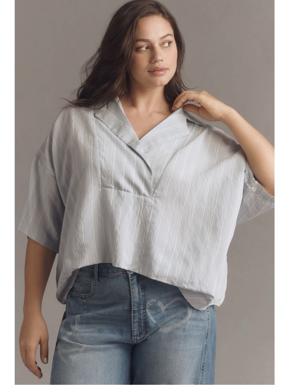 Anthropologie The Dylon Short Sleeve Wide Placket Top Striped Edition Size 1X - Picture 3 of 16